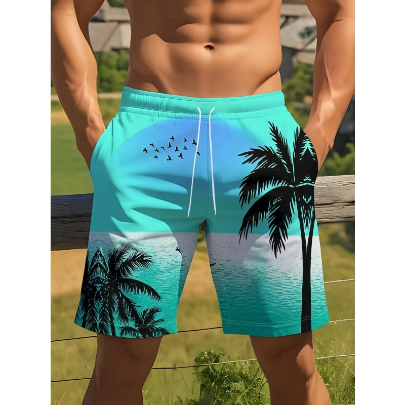 ثلاثية الأبعاد مطبوعة شجرة جوز الهند السراويل القصيرة للرجال الملونة التدرج النباتات نمط شورتات للبحر الشارع الرياضة المتضخم السباحة جذوع