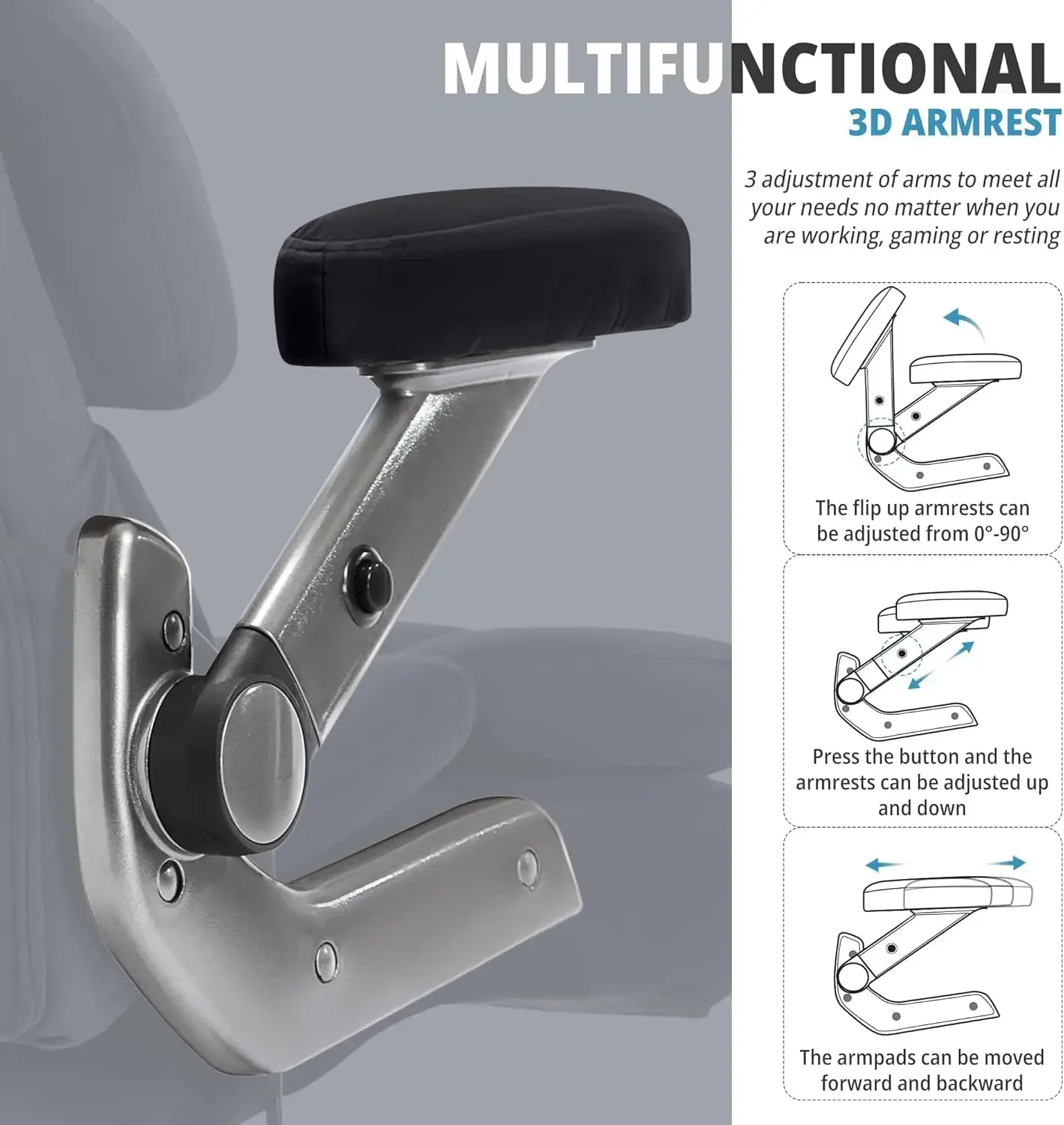 Office Chair 500lbs- Fabric High Back Executive Computer Chair with Adjustable Lumbar Support 3D Flip Arms Plus Rubber Wheels