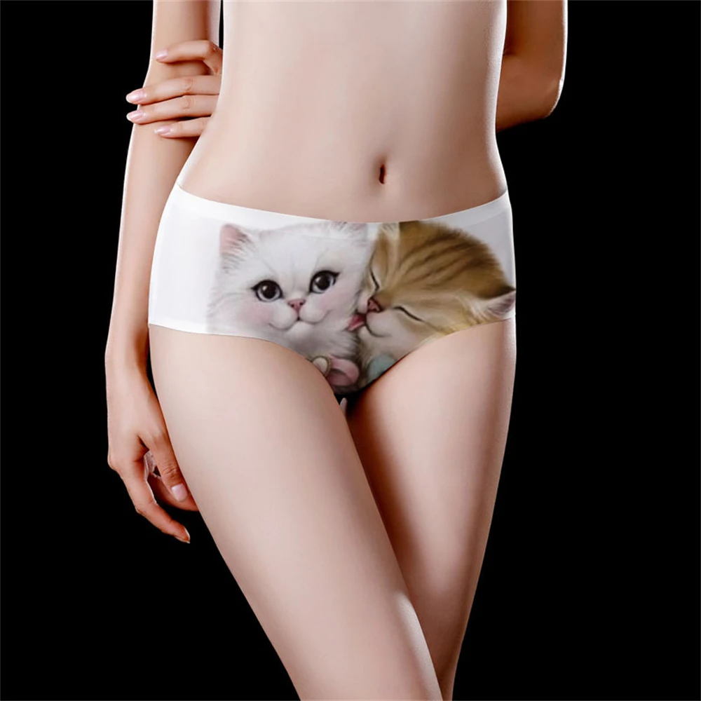 

1 шт., бесшовное дышащее женское нижнее белье с милым кошачьим принтом, сексуальные треугольные брюки в европейском и американском стиле с низкой талией