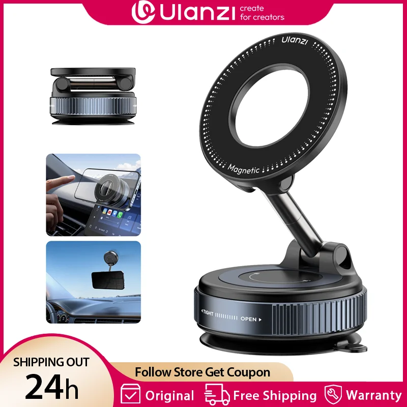 

Ulanzı SK-25 Vacuum Suction Cup Magnetic Car Foldable Phone Holder Stand for Android Iphone 360° Adjustable Car Mount Wall Mount