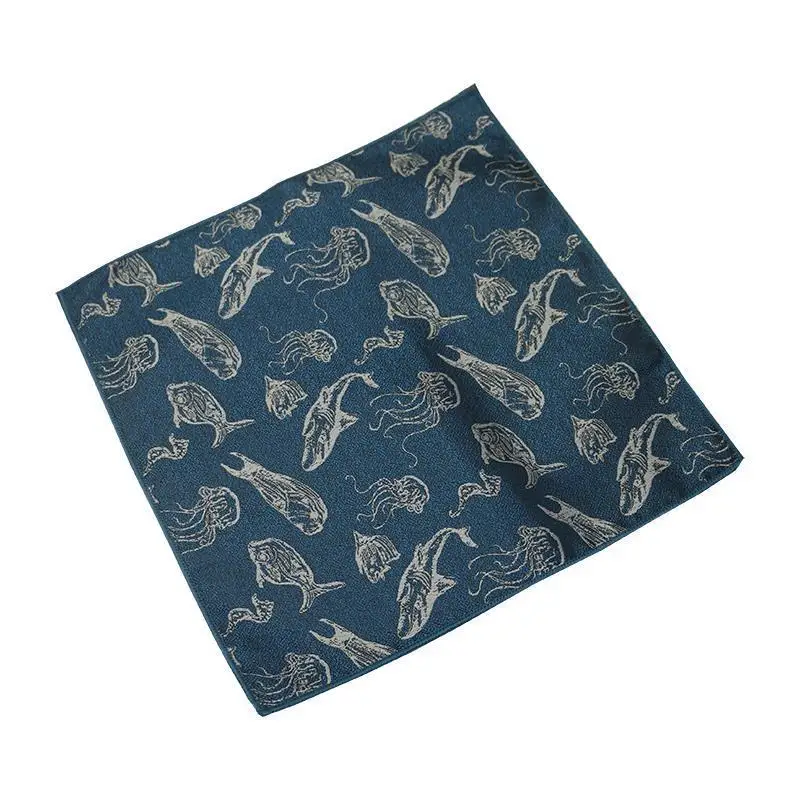 New 24CM Polyester Cartoon Brown Pocket Square For Men Profile Picture Floral Leaves Handkercheif Tuxedo Suit Accessories Hanky