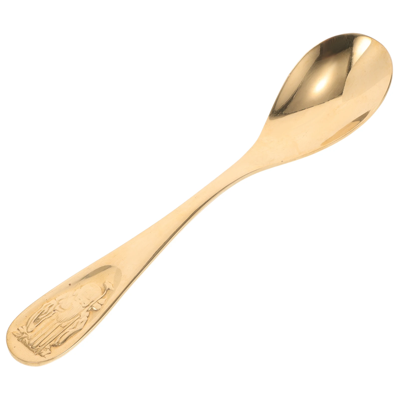 Cuchara de dibujos animados creativa y bonita de aleación de cobre puro para niños, cuchara para sopa, postre, cereales, bordes lisos seguros, barra de cocina