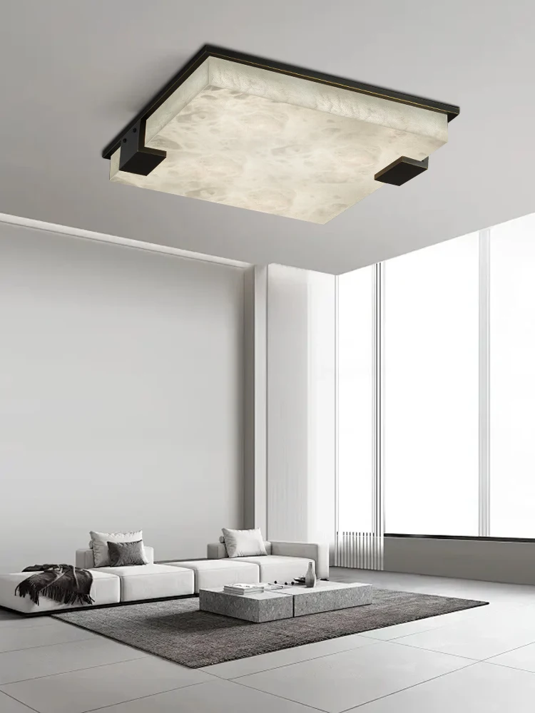 

Black Gold Square Marble Ceiling Lamp Led Dimmable Luxury Stone Ceiling Mounted Light Fixture for Bedroom Home Decoration