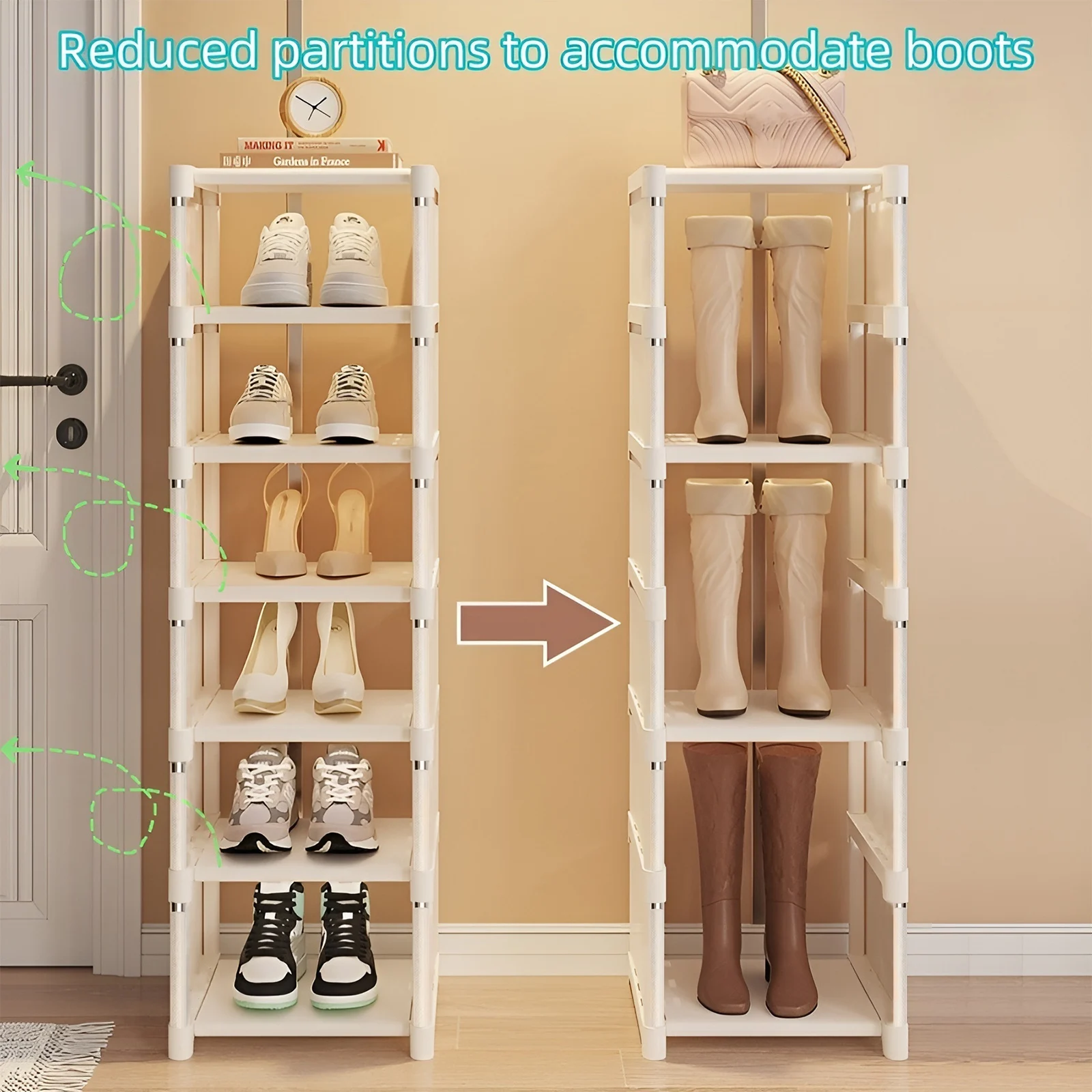 1pc 6/8 Layers Shoe Organizer, Space-saving Metal Frame & Fabric Interlayer Shoe Rack, T1 Shelf for Entryway Hallway Living Room