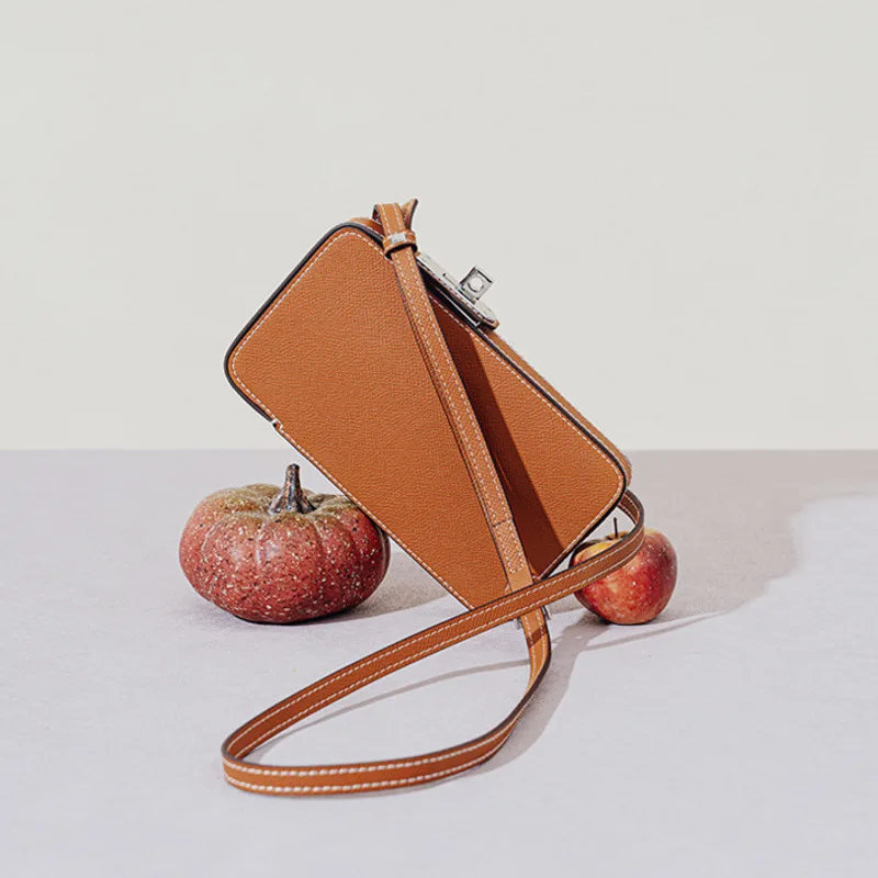 

New Fashion Versatile Lock Buckle Phone Hand Palm Pattern Genuie Leather Box Simple Solid Color Crossbody Mini Bag For Women Sac