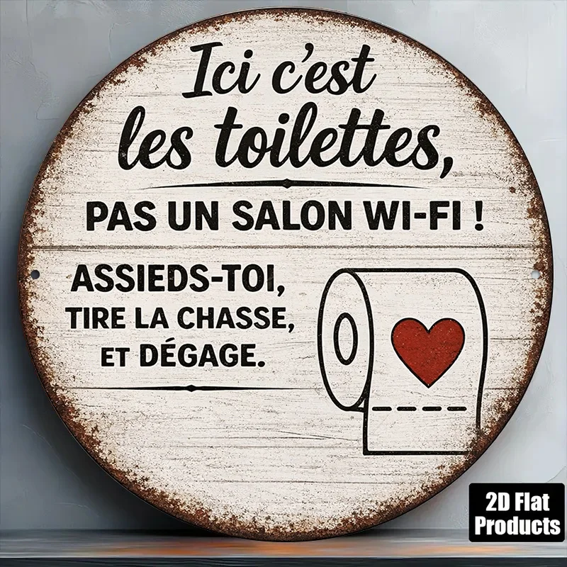 2D Flat, 1pc Wood Round Restroom Sign - Vintage Toilet Humor Wall Plaque Suitable for Bathroom Decor, Funny English Slogans, Sui