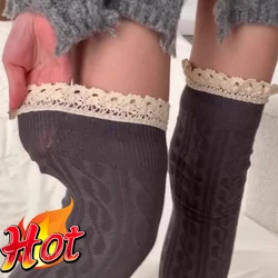 Y2K Lace Thigh High Stockings Women Sweet Girls Casual Trendy Over The Knee Leg Warmer Sexy Tube Legging Lolita Long Socks Tight