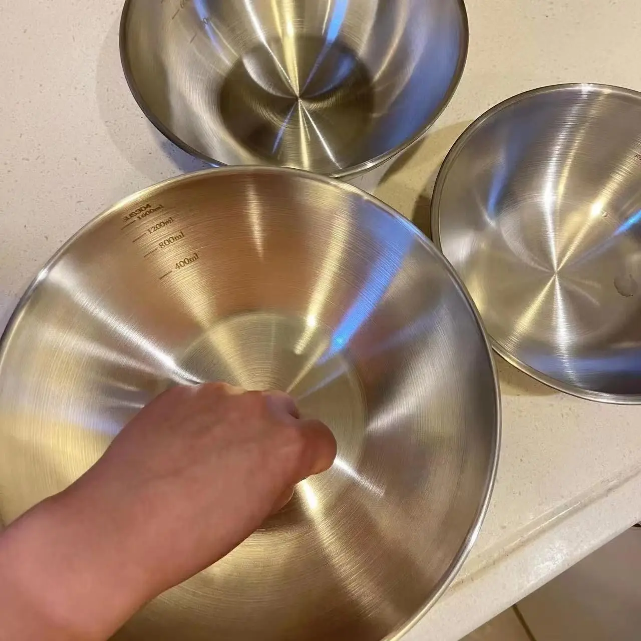 Stainless Steel Mixing Bowl Set , with Measurement Markings, for Cooking, Baking & Food Storage 3