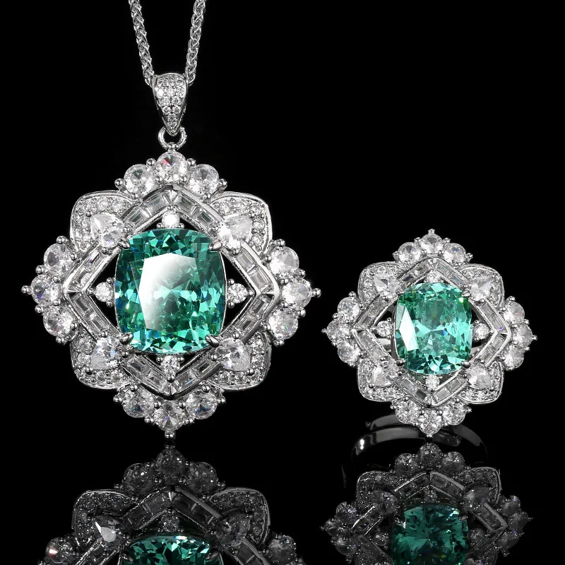

New jewelry set with gold-plated bird's nest cut peridot green for women 14*16-10*12