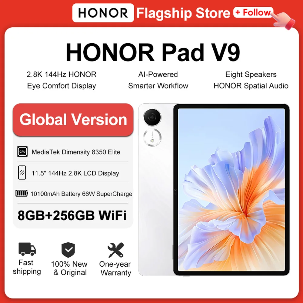 HONOR Pad V9 Global Version 11.5 Inch 2.8K 144Hz Eye Comfort Display Dimensity 8350 Elite 10100mAh 66W Fast Charge Tablet PC