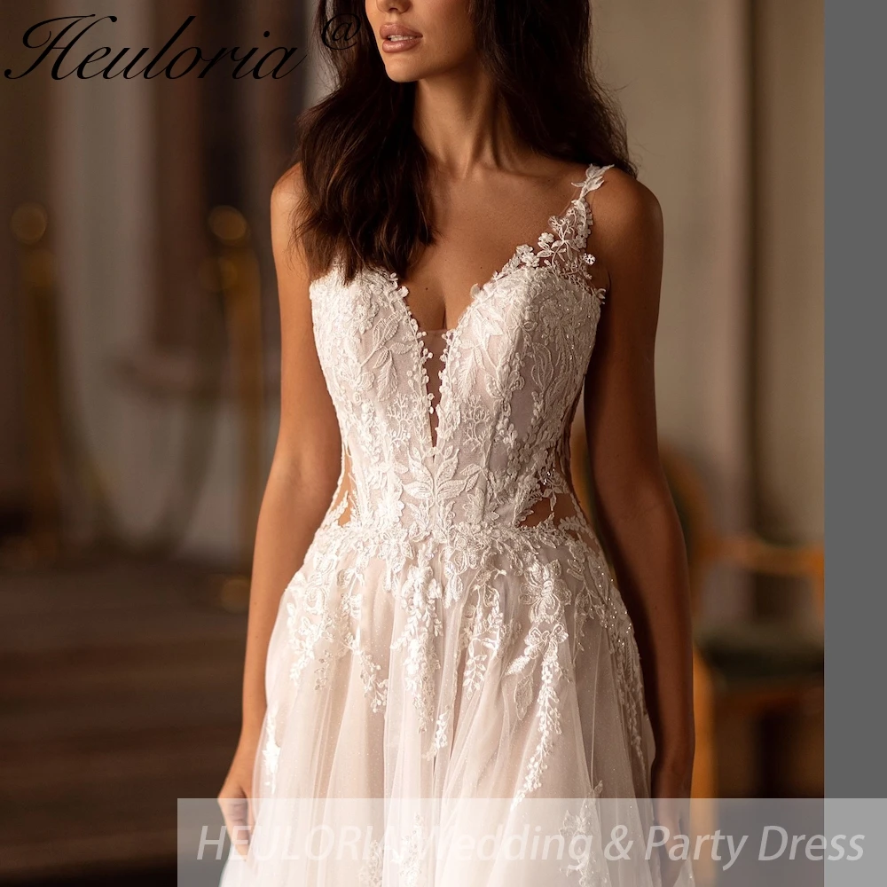 HEULORIA Spaghetti cinghie una linea abito da sposa abito da sposa in pizzo plug scollo a V personalizzato