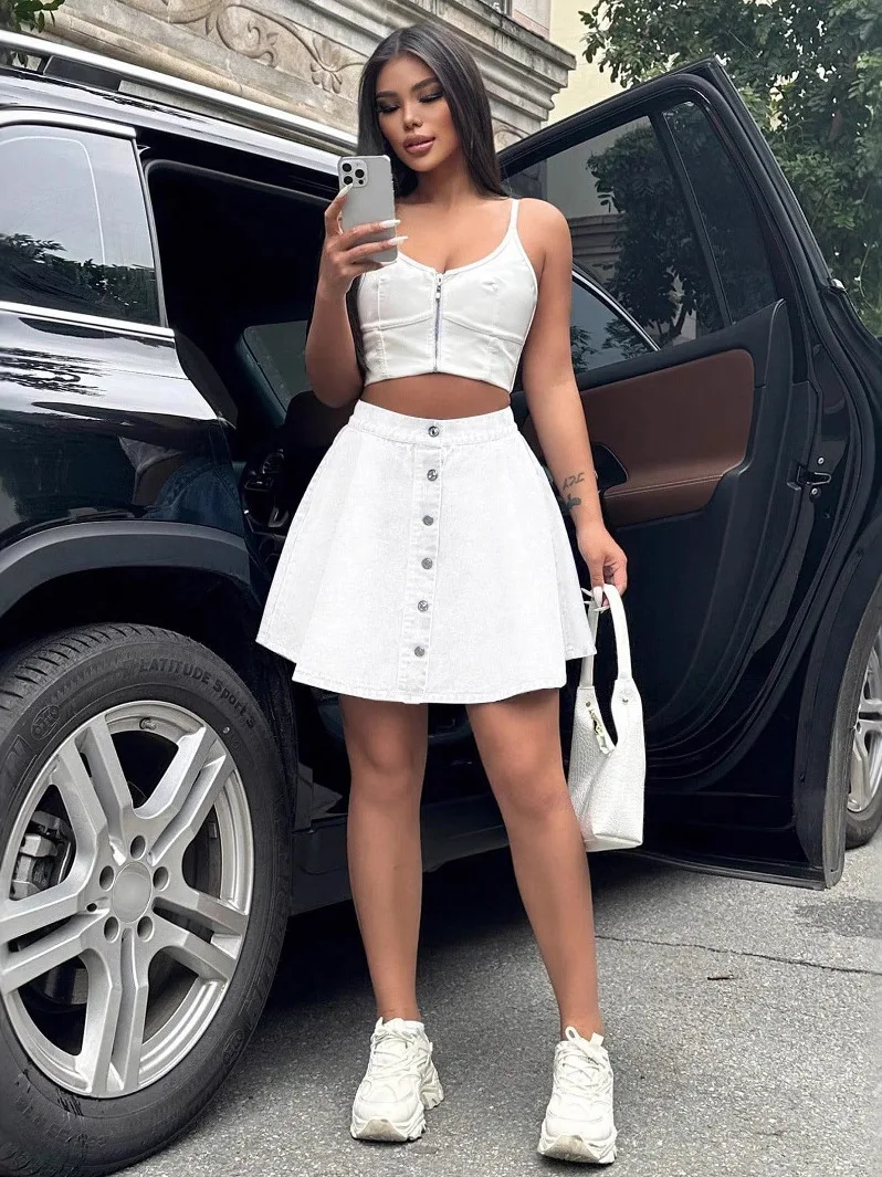 Jupe en jean de Cowboy ample taille haute, jupe trapèze de rue pour femmes, Collection d'été, tenue décontractée, jupe ort