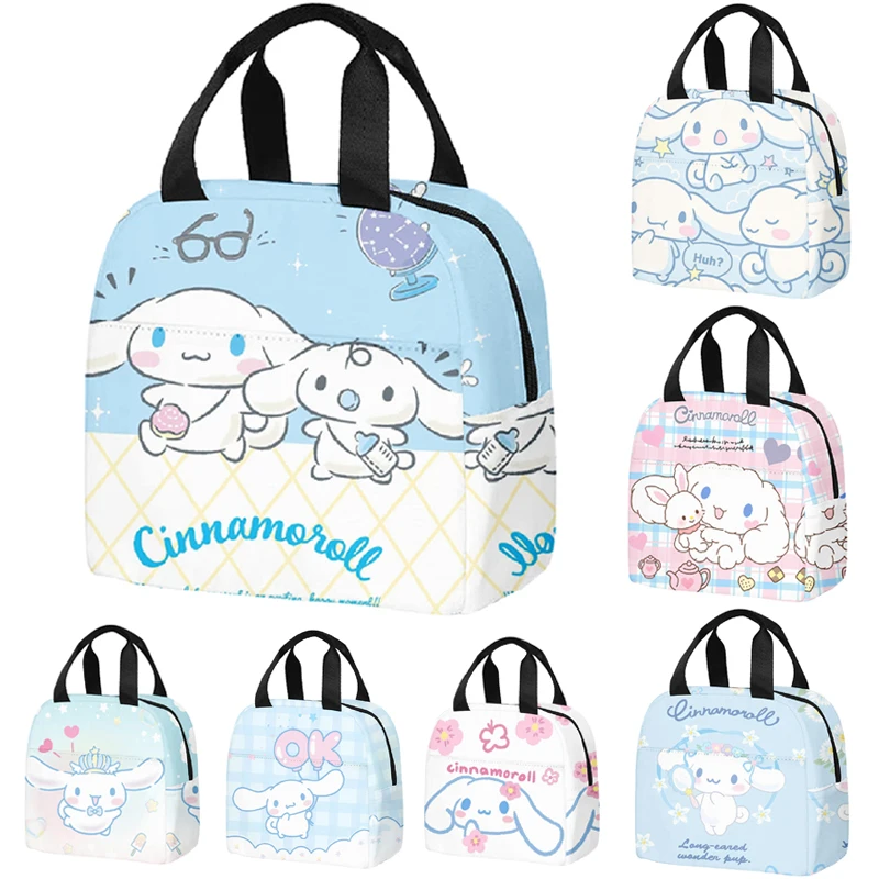 Sanrio Cinnamorolls Series-fiambrera aislante portátil para estudiantes, bolsas de almuerzo con estampado de dibujos animados, bolsa de tela Oxford