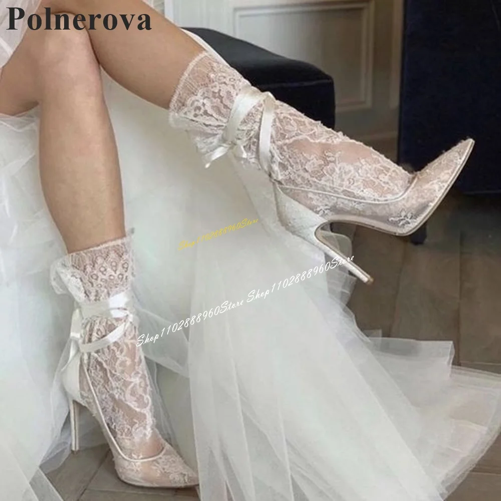 

Stylish Lace Up White Air Mesh Splicing Pumps Thin High Heel Shoes For Women Pointed Toe 2024 Fashionable Zapatos Para Mujere