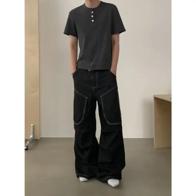 

Мужские джинсы в американском ретро-стиле, свободные, прямые, широкие, в стиле рабочей одежды, с эффектом потертости, для уличного образа