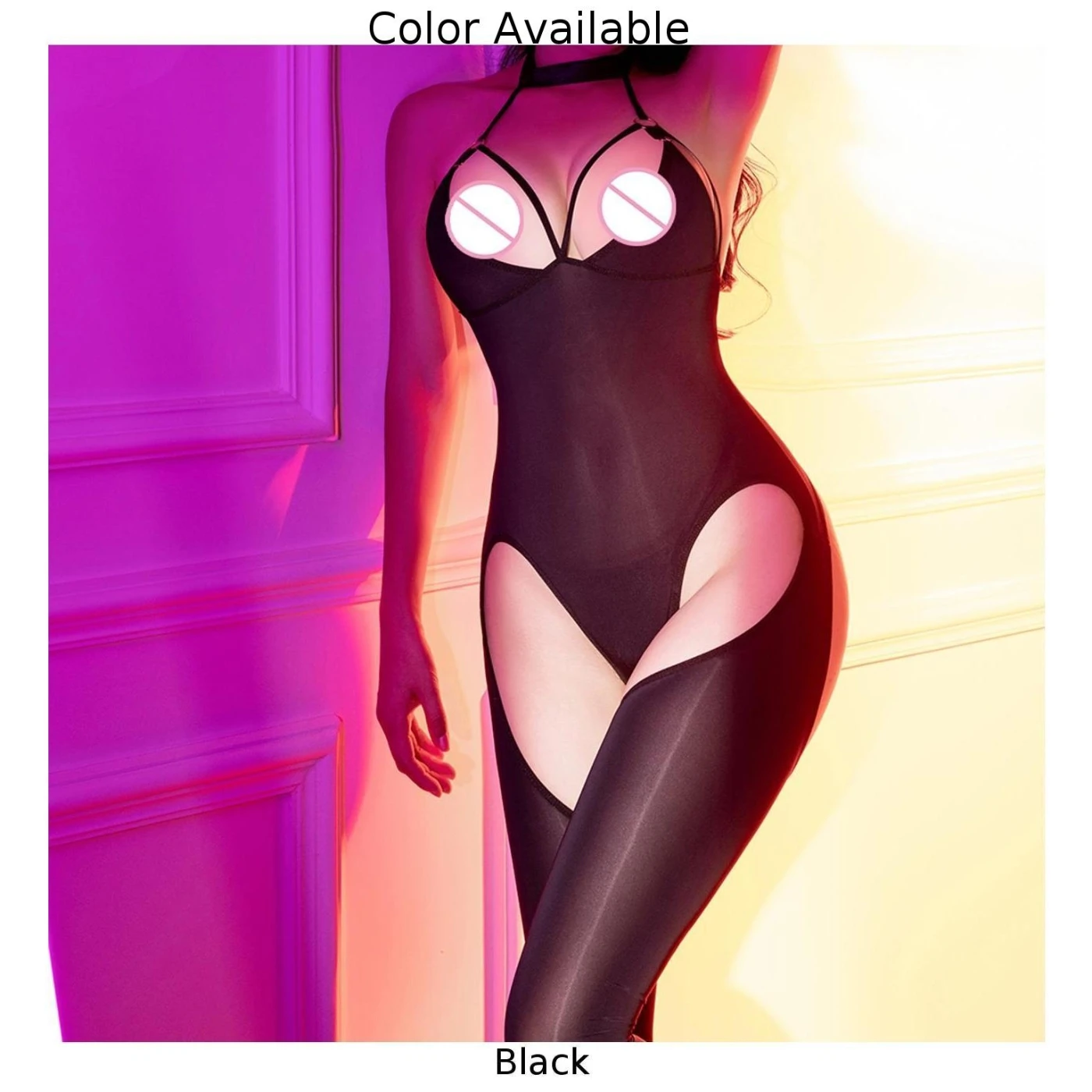 الدانتيل يصل مثير ارتداءها العلامة التجارية الجديدة تصميم جوفاء لامعة الملمس طفيف تمتد بلون أسود نوم للاستخدام المنزلي #4