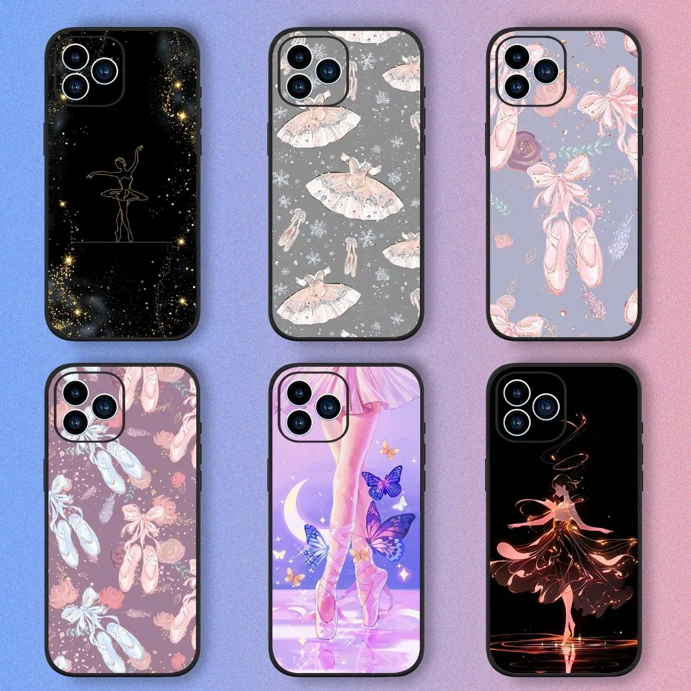 Ballerina Ballet Dance Girl Phone Case For iPhone 15,14,13,12,11,XS,XR,X,8,7,Pro,Max,Plus,mini Silicone Black Cover