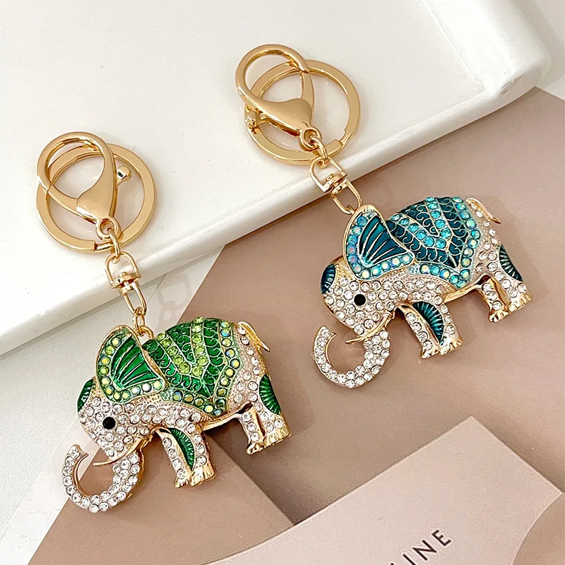 Thailand Trunked Elephant Diamond Alloy Keychain Bag Pendant Jewellery