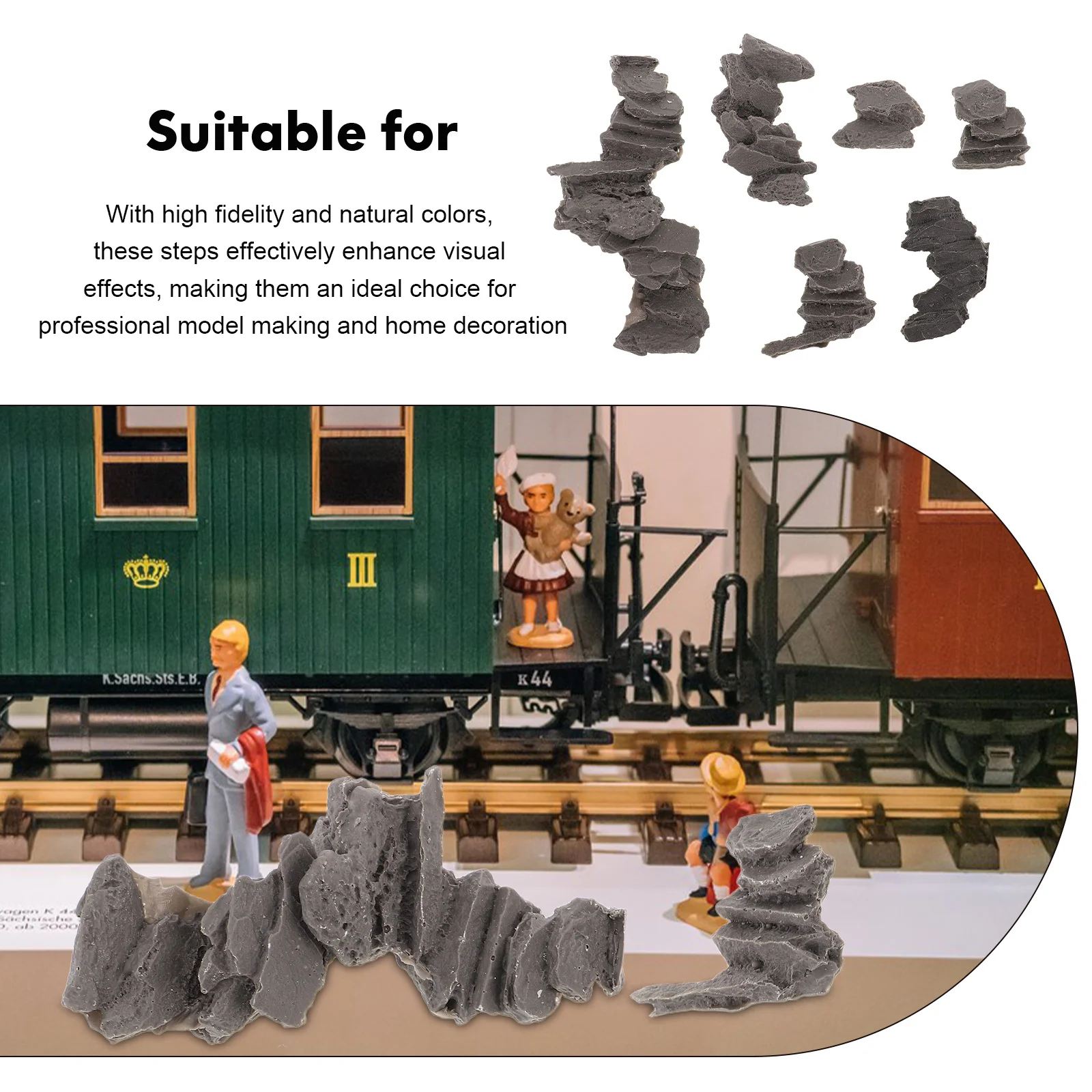 6 gradini in pietra in miniatura, design vintage realistico e durevole per accessori diorama per treni paesaggistici in miniatura da giardino fatato