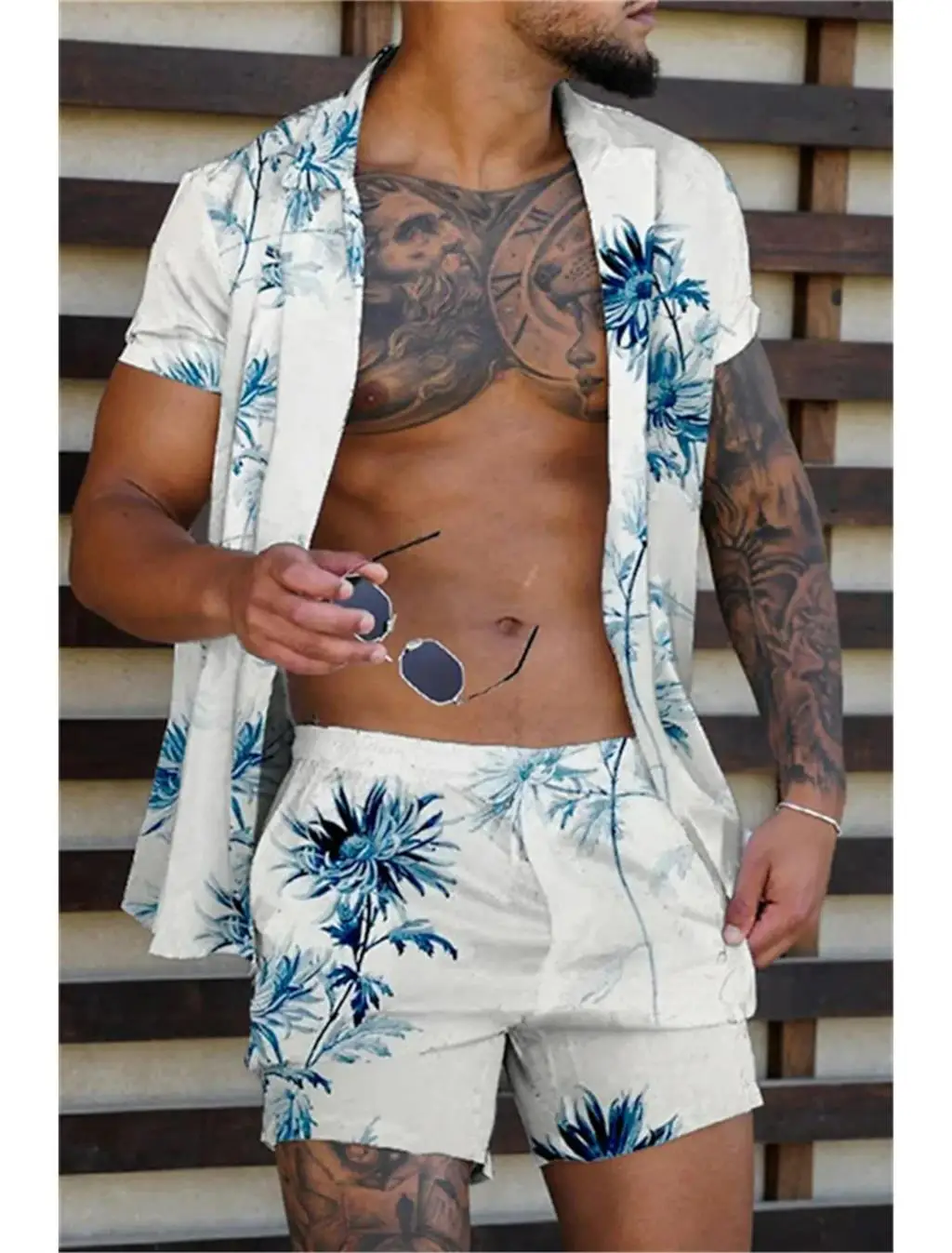

Men's Shirt set, Beach Style 2025, Classic Striped Design retro, Color mode, comfortable, loose, Tropical Jungle Fashion