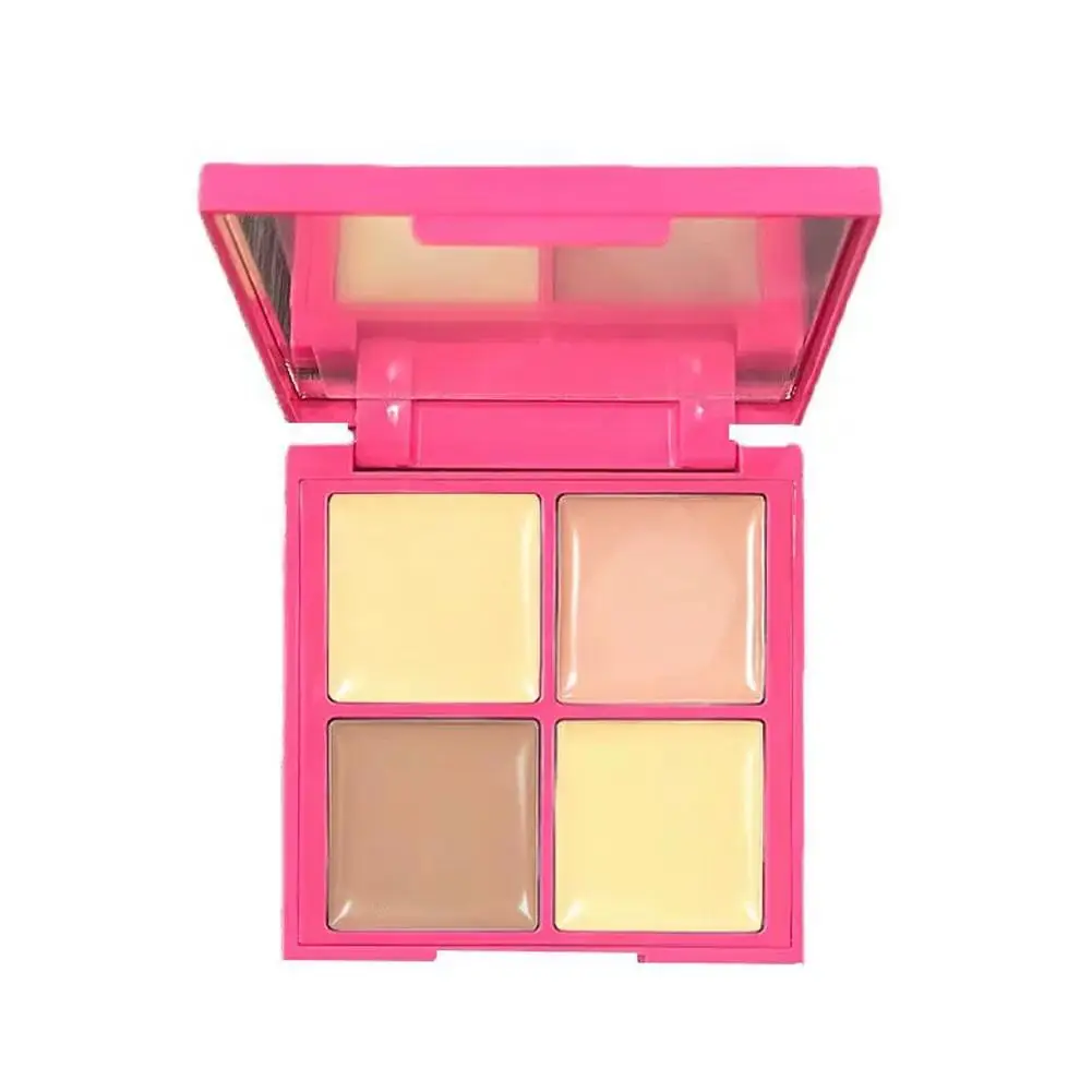 4 Color Concealer Palette High Coverage Hydrating Formula with Finger Puff for Dark Circles Blemishes Contouring Pink Compact