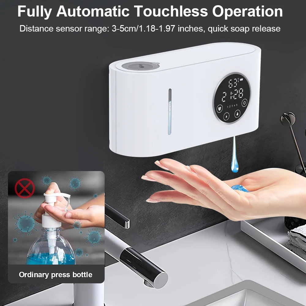 Automatic Soap Dispenser Wall-mounted Touchless Sensor Soap Dispenser with LED Screen 500ML Hand Wash Liquid Foam Soap Dispenser