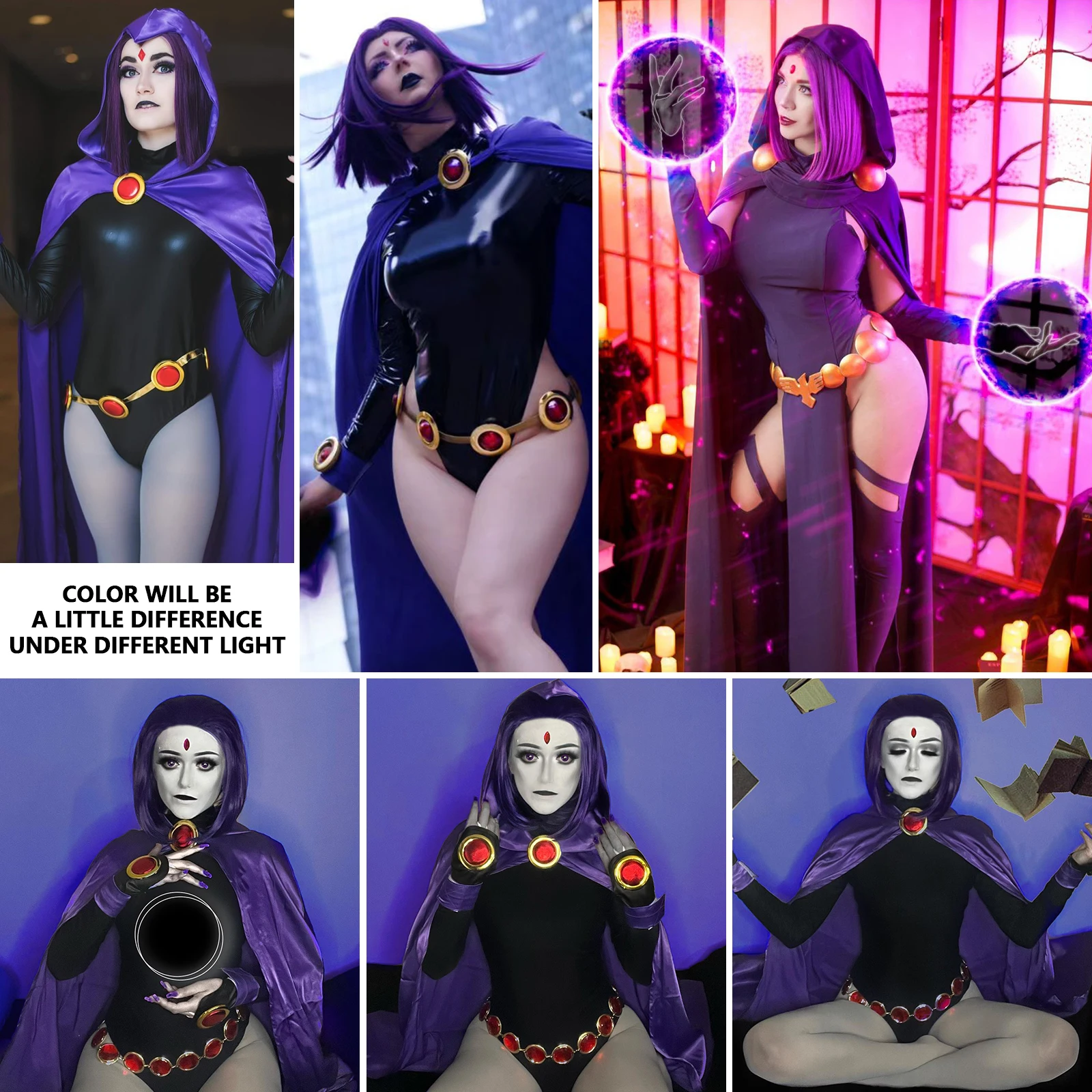 Women's Raven Superhero Purple Short Bob Straight Wig with 30Widow's Peak Synthetic Hair Cosplay for Halloween Costume Party image 6