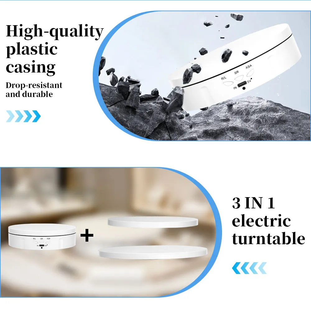 Display Stand 360° Electric Rotating Turntable 3 Speeds Regulation USB Charge Visualizer For Video Shooting Prop Jewelry Shoes