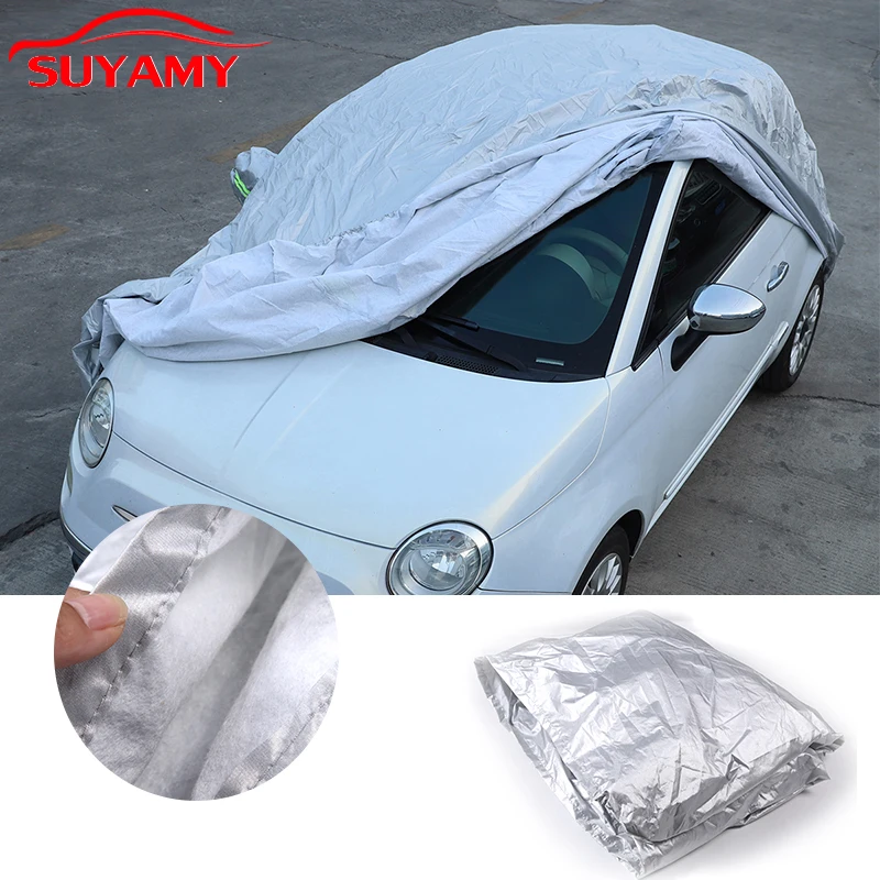 

Car Outdoor Car Cover Anti-UV Sun Shade Snow Rain Dust Polyester Taffeta Protection Cover For 2010-2015 Fiat 500 Car Accessories