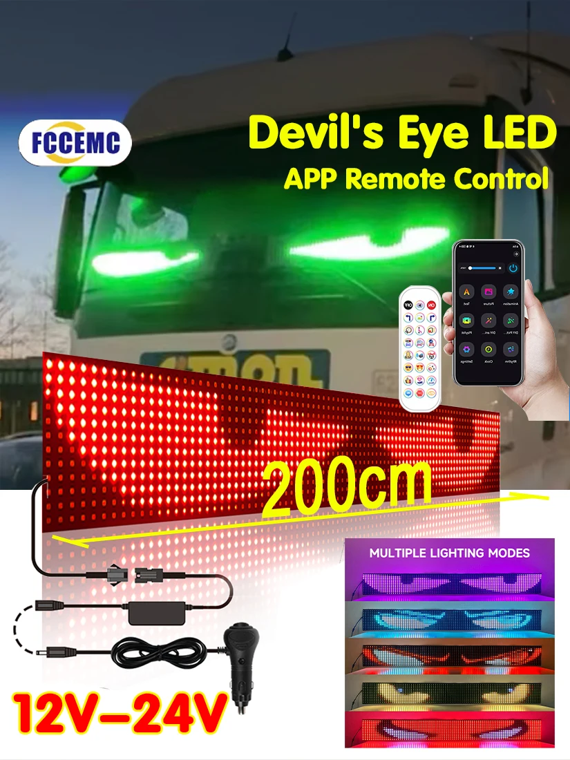 12-24V LED Devil's Eye LED Truck Sign APP Remote Control scrolling Animation LED Matrix Pixel Panel Display Light Car windshield