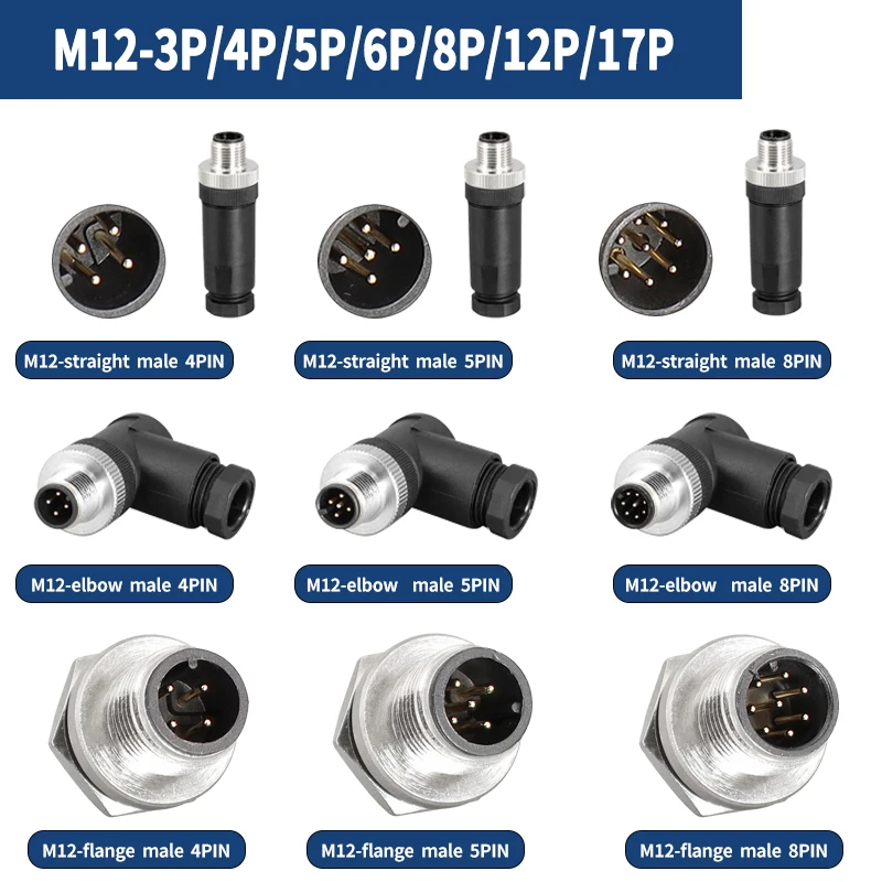 

10 PCS Wholesale M12 Waterproof Aviation Plug Connectors, 90 Degree Right Angle Shielded Flange Sensor IP67 Connectors