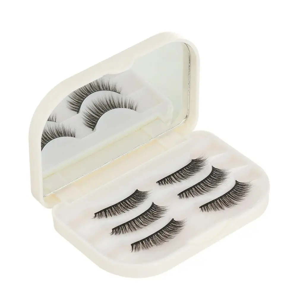 Empty False Eyelashes Storage Box With Makeup Mirror Waterproof Fake Eye Lash Organizer Plastic 3 Pairs False Eyelash Box Women