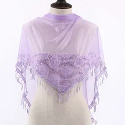 Korean Women's Triangle Chiffon Sequin Flower Embroidery Sunscreen Shawl Summer Long Short Sun Protection Ice Silk Scarf  V116