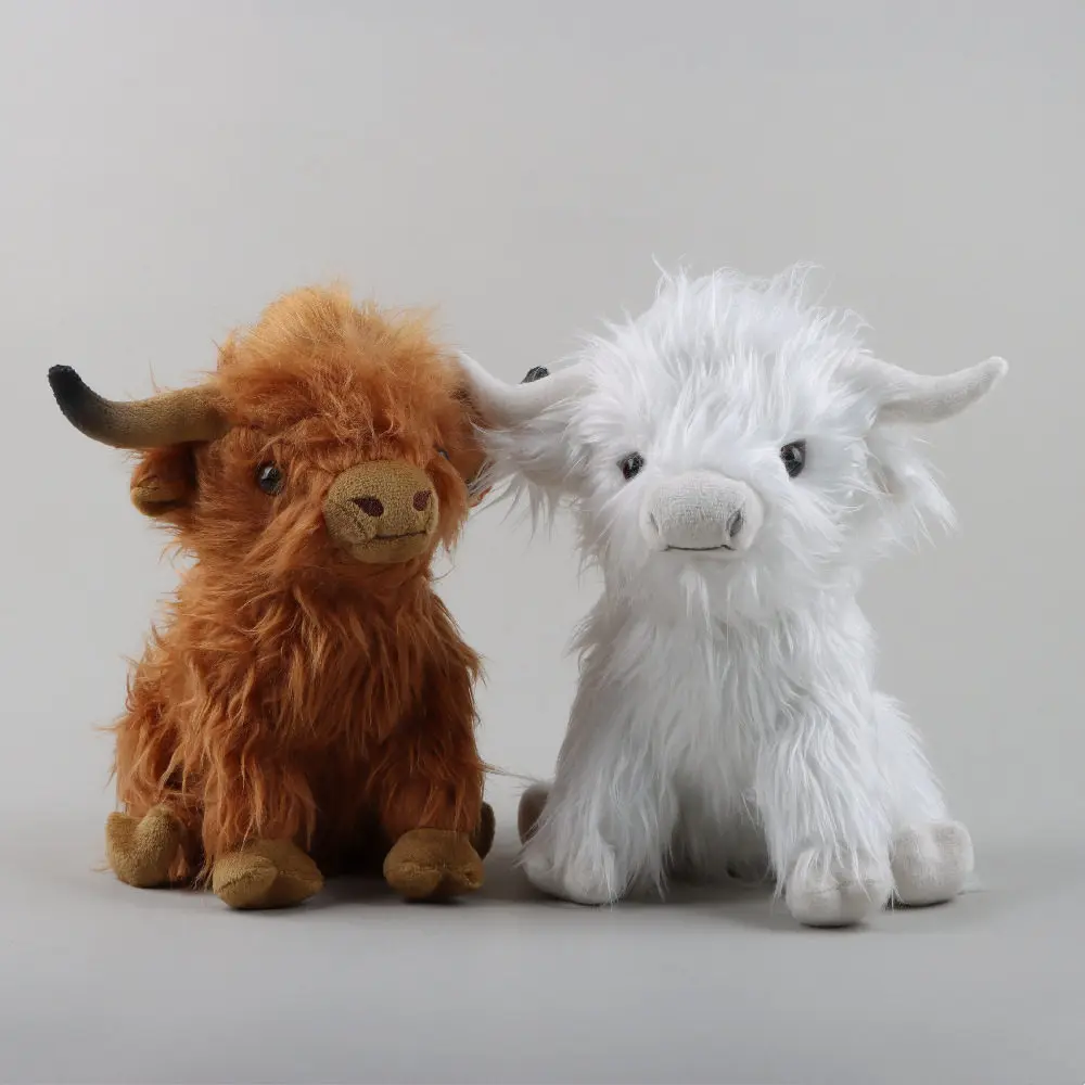 25CM Scottish Highland Cattle White Brown Black Cream Highland Cow Plush Toy Simulation Doll Children's Birthday Festival Gift