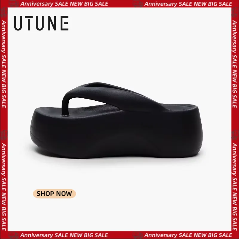 

UTUNE Thick Sole Flip Flops for Woman Summer EVA 7cm Soft Sole High Heels Men Slipper Beach Outdoor Causal Slides Platform Shoes