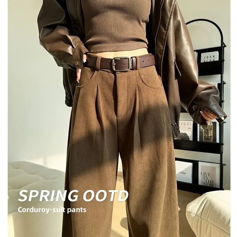 

Japanese and Korean Style Corduroy Women's Pants in Autumn and Winter with Wide Legs and A Casual and Lazy Style Suit Pants