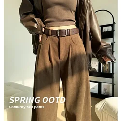 Japanese and Korean Style Corduroy Women's Pants in Autumn and Winter with Wide Legs and A Casual and Lazy Style Suit Pants