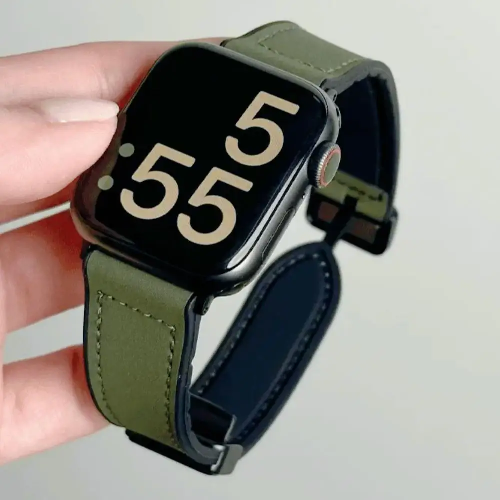 Leather+Silicone Strap For Apple Watch Band Ultra3 49mm 44mm 45mm 41mm 46mm 40mm 42mm Magnetic Bracelet iwatch 11 10 9 8 7 6 SE3