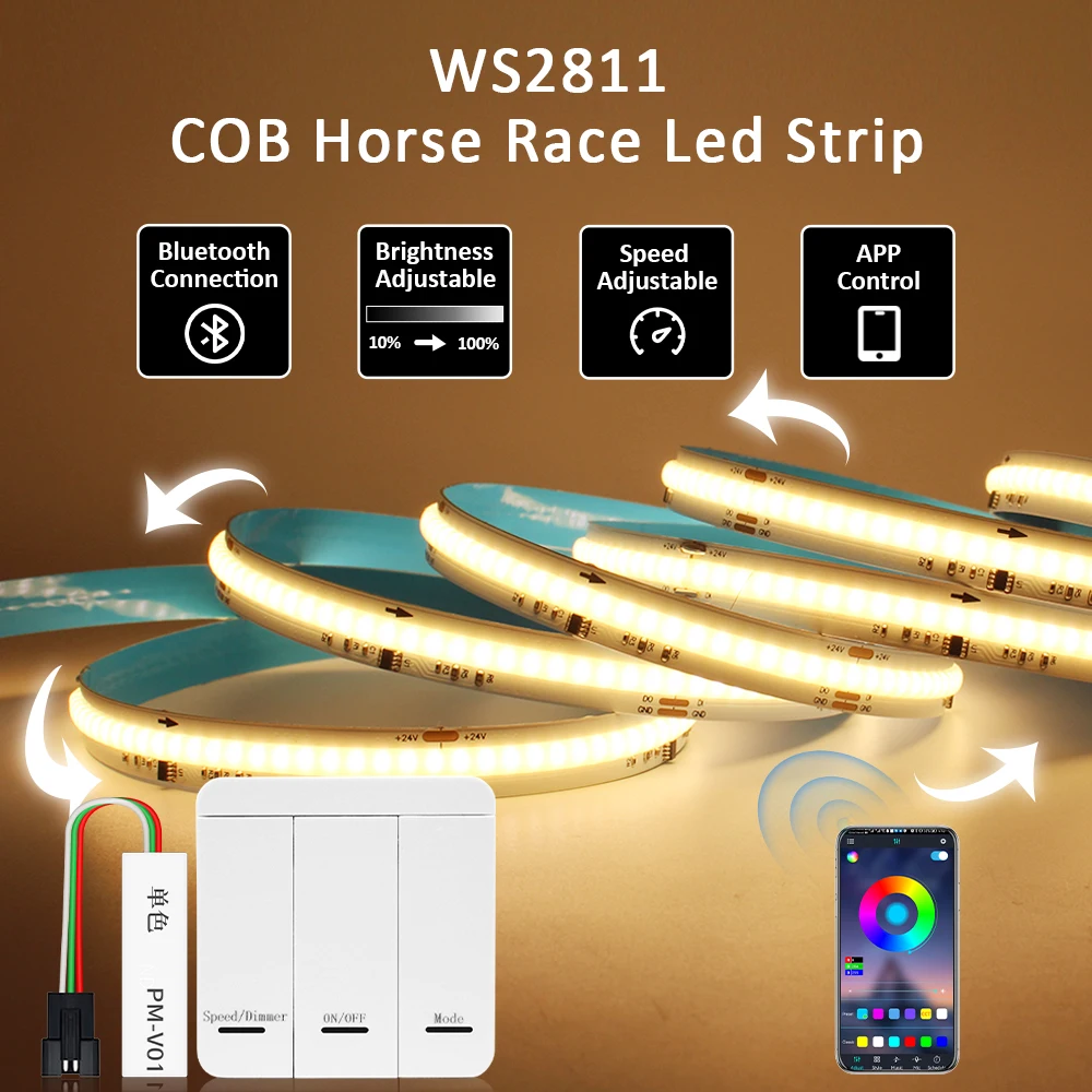 WS2811 Running Water Flowing COB IC LED Strip Light DC 24V Pixel Bluetooth Control Chasing Effect Flex Ribbon 5M 10M Tape Lamp