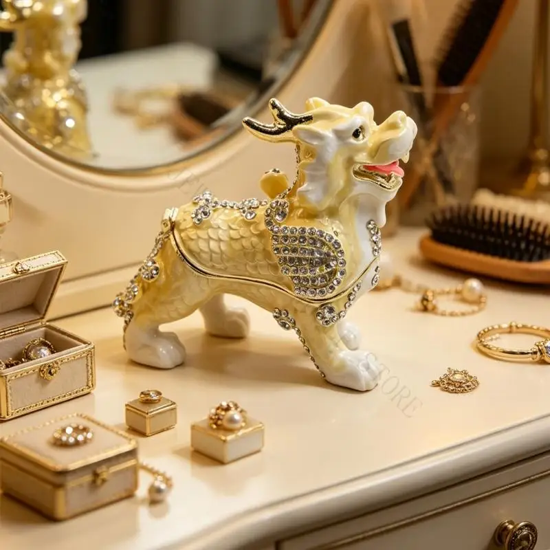R7UF Decorative Ring Storage Box with Hinged Lid for Tabletop Display
