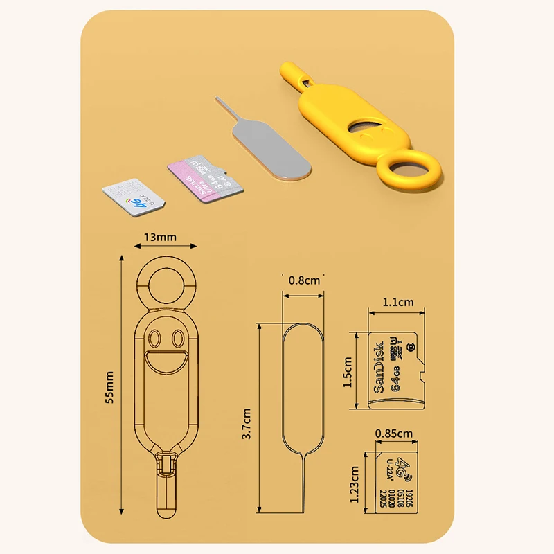 Custodia per espulsione per telefono cellulare SIM Card PIN Micro SD TF Scheda di memoria Rimozione ago Scatola anti smarrimento con foro Gancio chiave USB