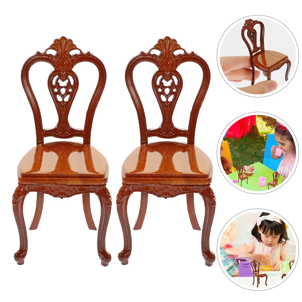 2 Pcs Vintage Home Decor Mini Back Chair Ornaments House Accessories Miniature Furniture Tiny Model