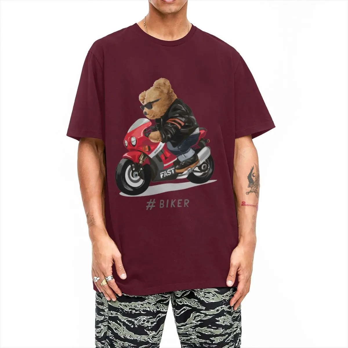 Moto Biker Teddy T-Shirt For Men Women 100%Cotton Clothing Novelty Teddy Bear Motorcycle Crewneck Short Sleeve