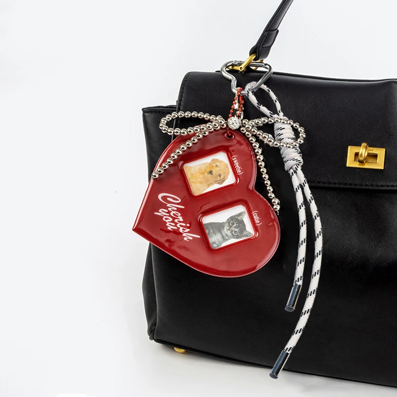 Heart Shape Cute PVC Photo Card Holder Love Heart Shape SImple Style Photo Rope Pendant Key Ring For Bag Decor