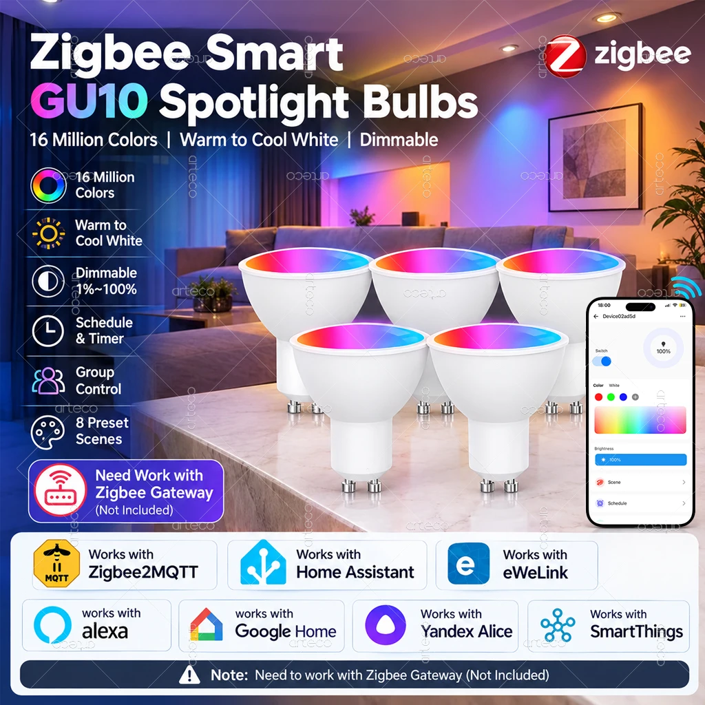 ZigBee GU10 Smart LED Light Bulbs RGBCW 5W Dimmable Lamps EWelink APP Control Spotlight Bulb Works With Alexa Google Zigbee2MQTT