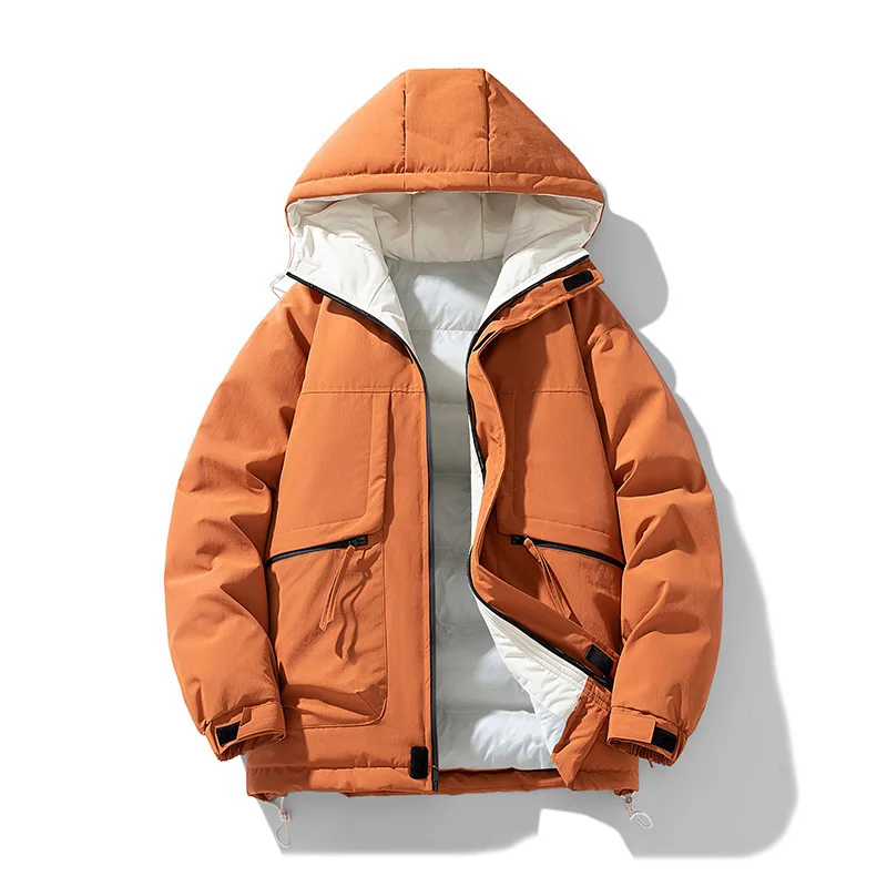 2025 Winter Man Down Jacket Fashion Contrast Color Thicken Warm Male Outerwear Thicken Long Sleeve Pocket Men Hooded Coat