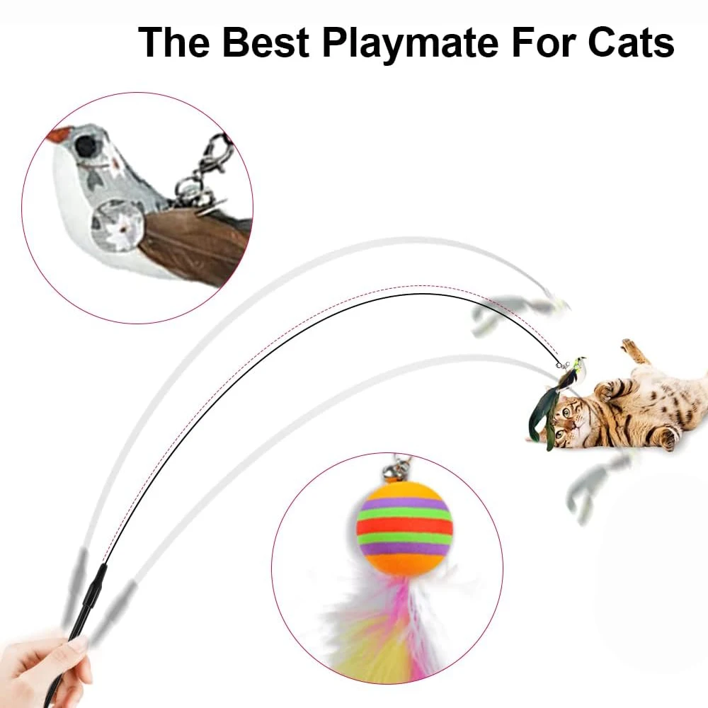 Cat Feather Toys Interactive Toy with Super Suction Cup Replacement with Bells, Kitten Toys Cat Spring String Toy Accessories