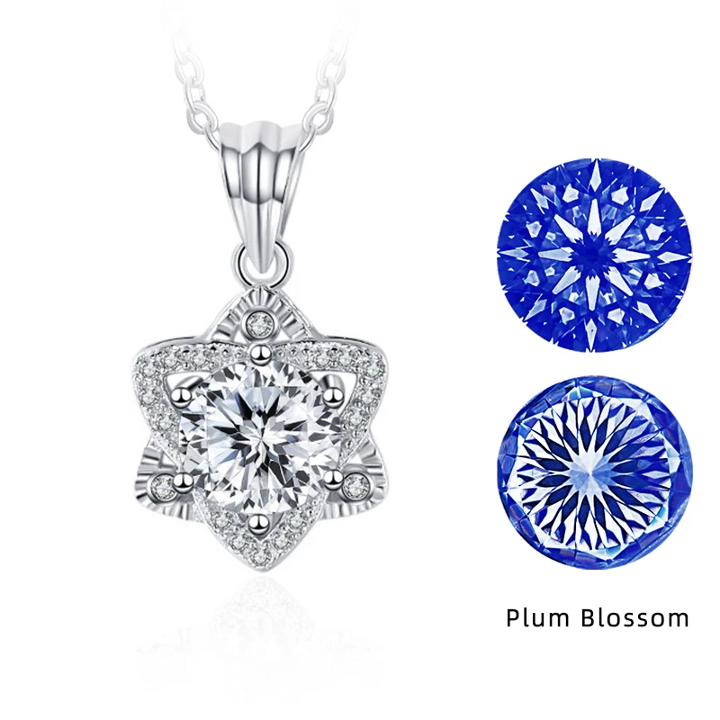 BIJOX STORY 1CT Love 100 Plum Blossom Sakura Multi Cuts Customized Moissanite Pendant Necklace for Women Anniversary Celebration