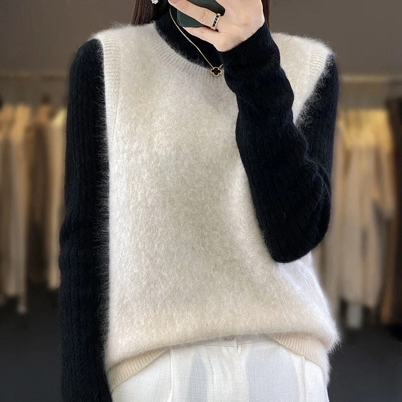 

With An Academic Style 100% Cashmere Vest Sweater Pullover O-Neck Sleeveless Knitwear Basic Elegant Femal Clothing Tops