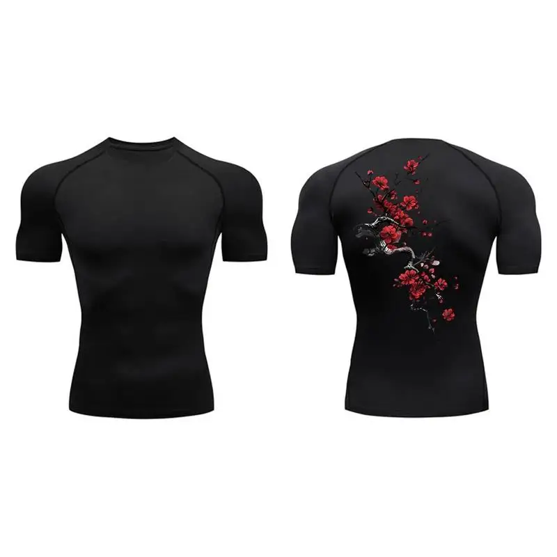 Workout Running Short Sleeve Compression for Men Summer Quick Dry T-shirts Harajuku Gym Tee Sporty Training Elastic Fitness Suit